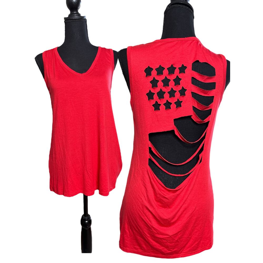 Patriotic 4th Of July Sexy Red Laser Cut Flag Tank Independence Day America Top